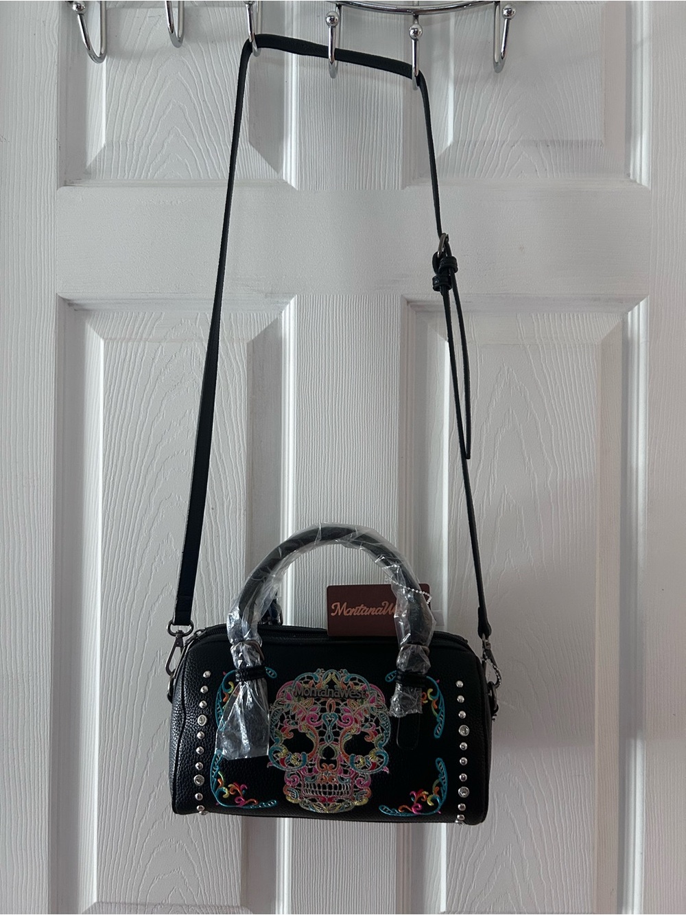 Montana West Sugar Skull Studded Speedy Satchel Embroidered Crossbody - Picture 2 of 11